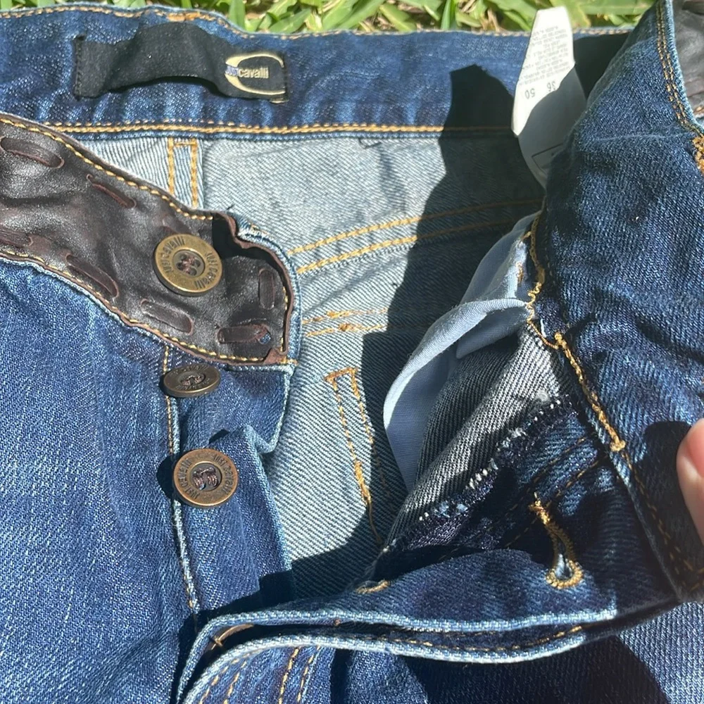 Just Cavalli Dark Brown Leather Trim Jeans
